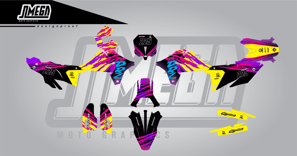 suzuki dr-z4s retro 90's factory sticker kit flat lay