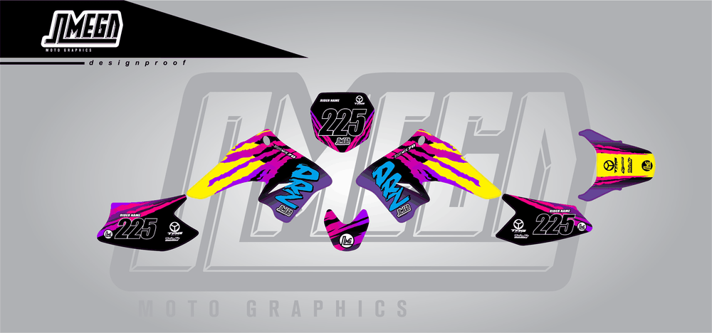suzuki drz 70 retro 90's factory sticker kit flat lay