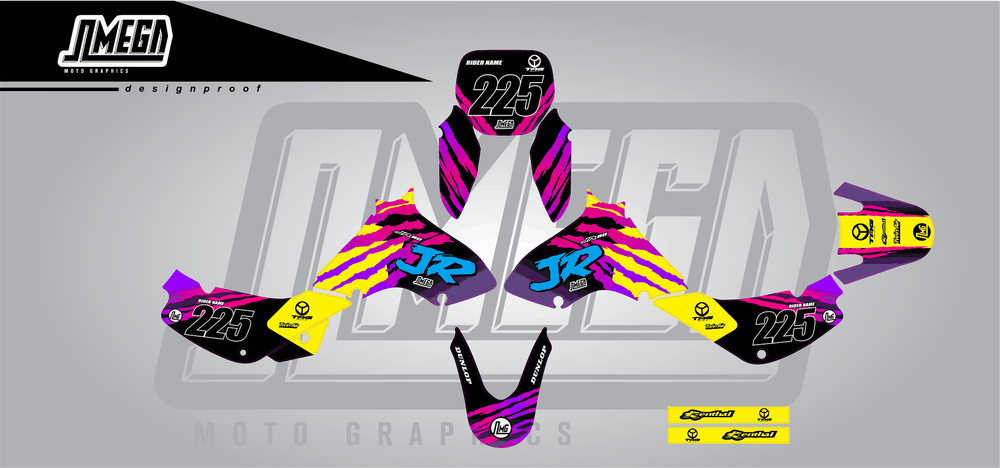 suzuki jr 80 retro 90's factory sticker kit flat lay