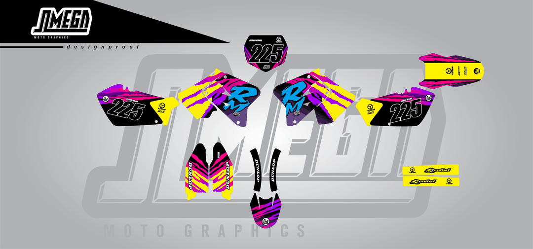 suzuki rm 125 retro 90's factory sticker kit flat lay