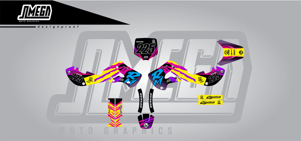 suzuki rm 65 retro 90's factory sticker kit flat lay