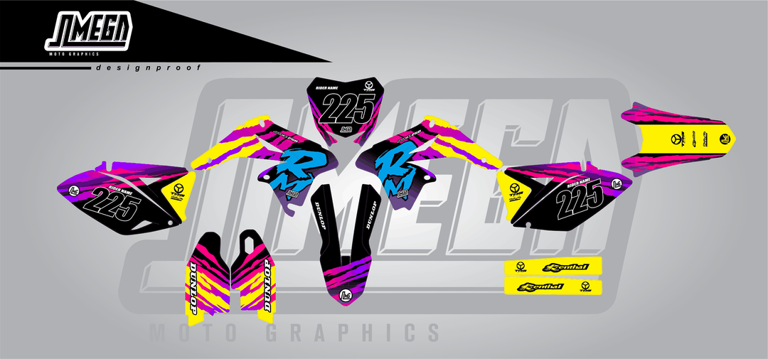 suzuki rmz 250 retro 90's factory sticker kit flat lay