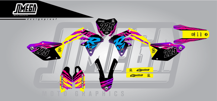 suzuki rmz 450 retro 90's factory sticker kit flat lay