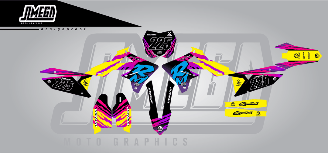 suzuki rmz 450 retro 90's factory sticker kit flat lay