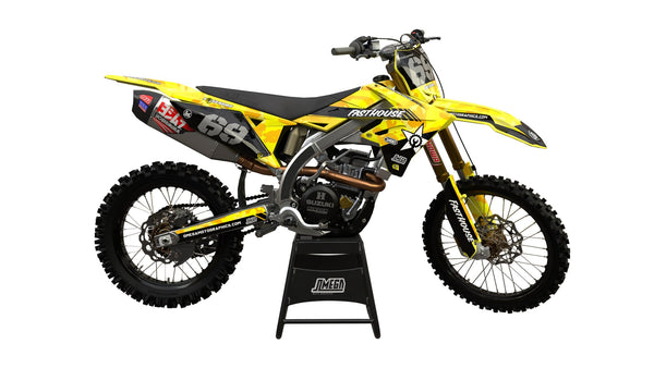 Yellow Camo dirt bike graphics kit on a Suzuki RM-Z