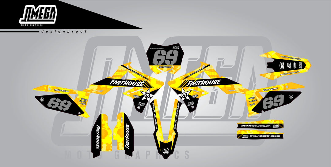 Yellow Camo motocross graphics kit full sheet layout