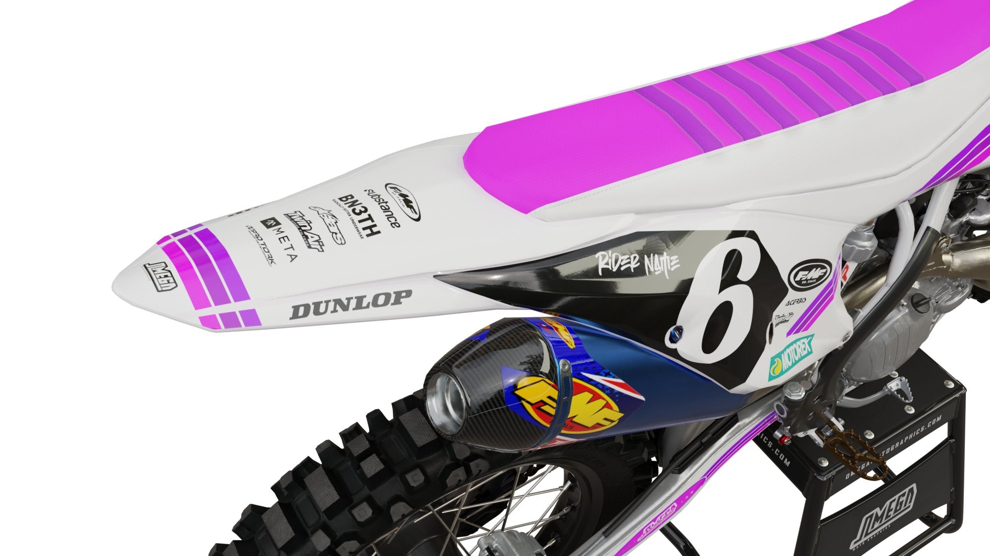 White and Pink Retro Graphics Kit | MX Graphics – Omega Moto Graphics