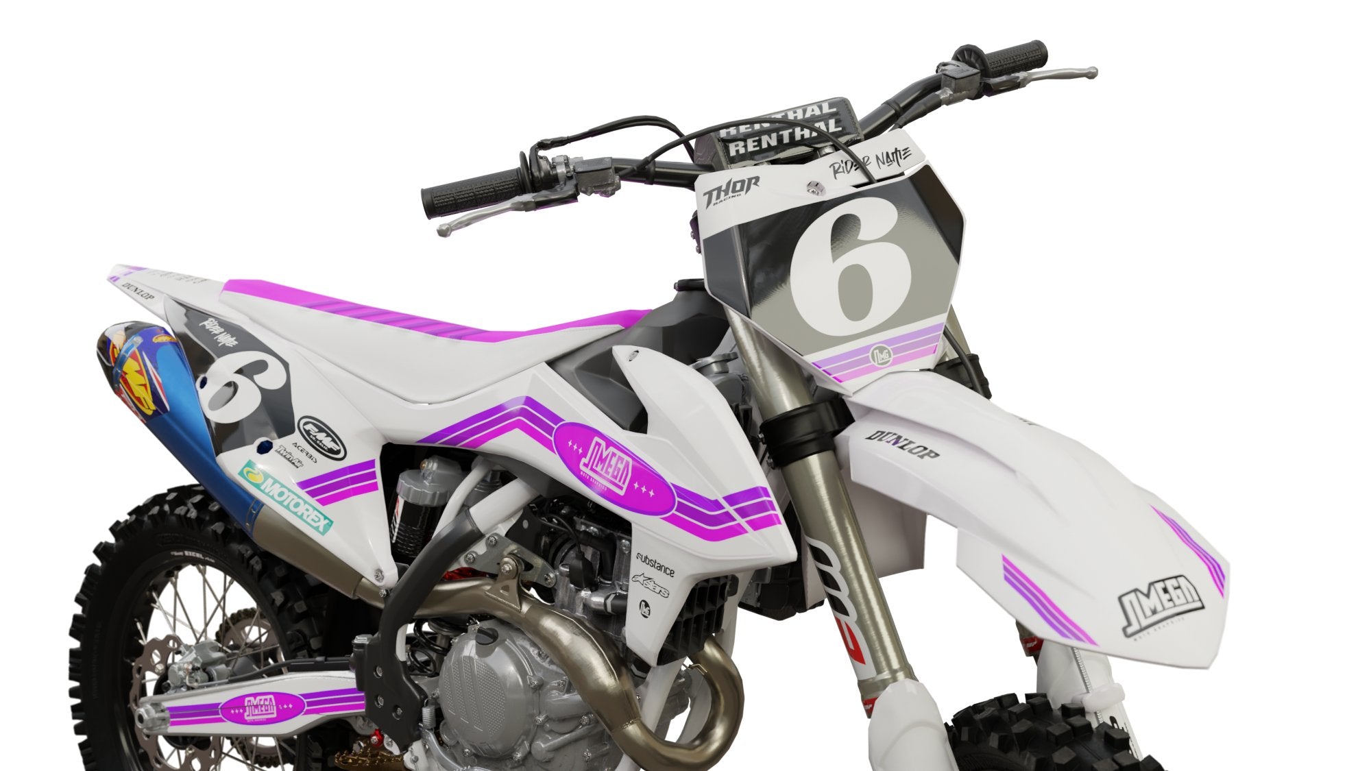 White and Pink Retro Graphics Kit | MX Graphics – Omega Moto Graphics