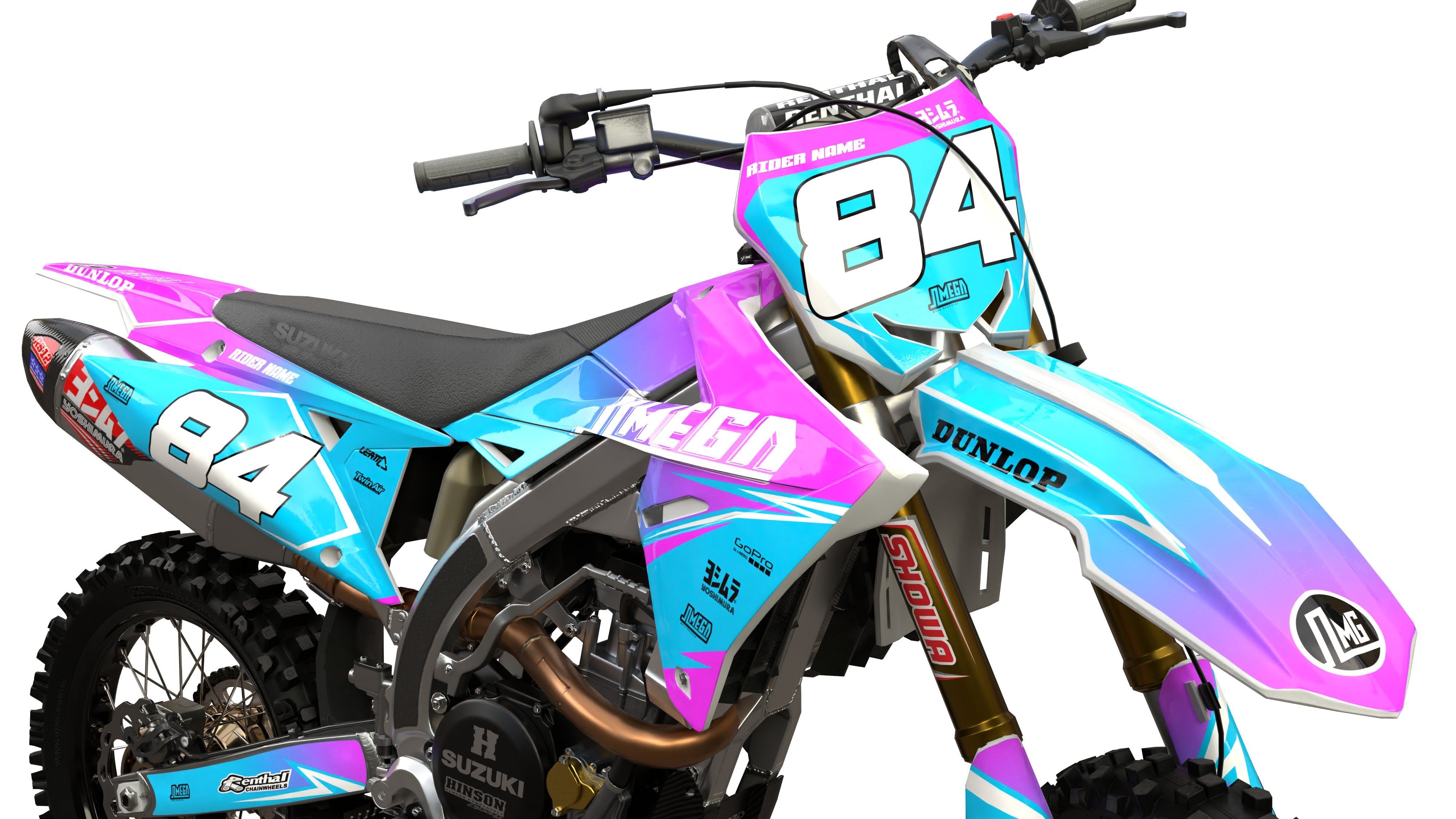 Suzuki RM RMZ Pink and Blue Fade Graphics Kit | Omega Moto Graphics