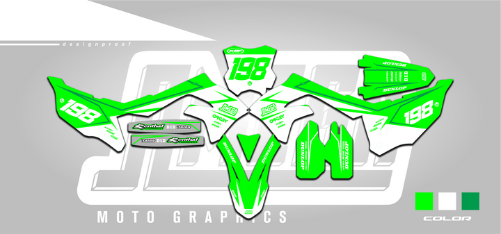 kawasaki kx125 kx250 kxf250 ksf450 true green graphics kit