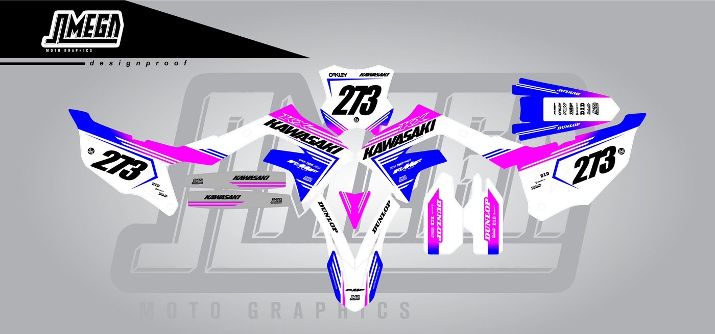 Kawasaki Pink/Blue Factory Graphics kit