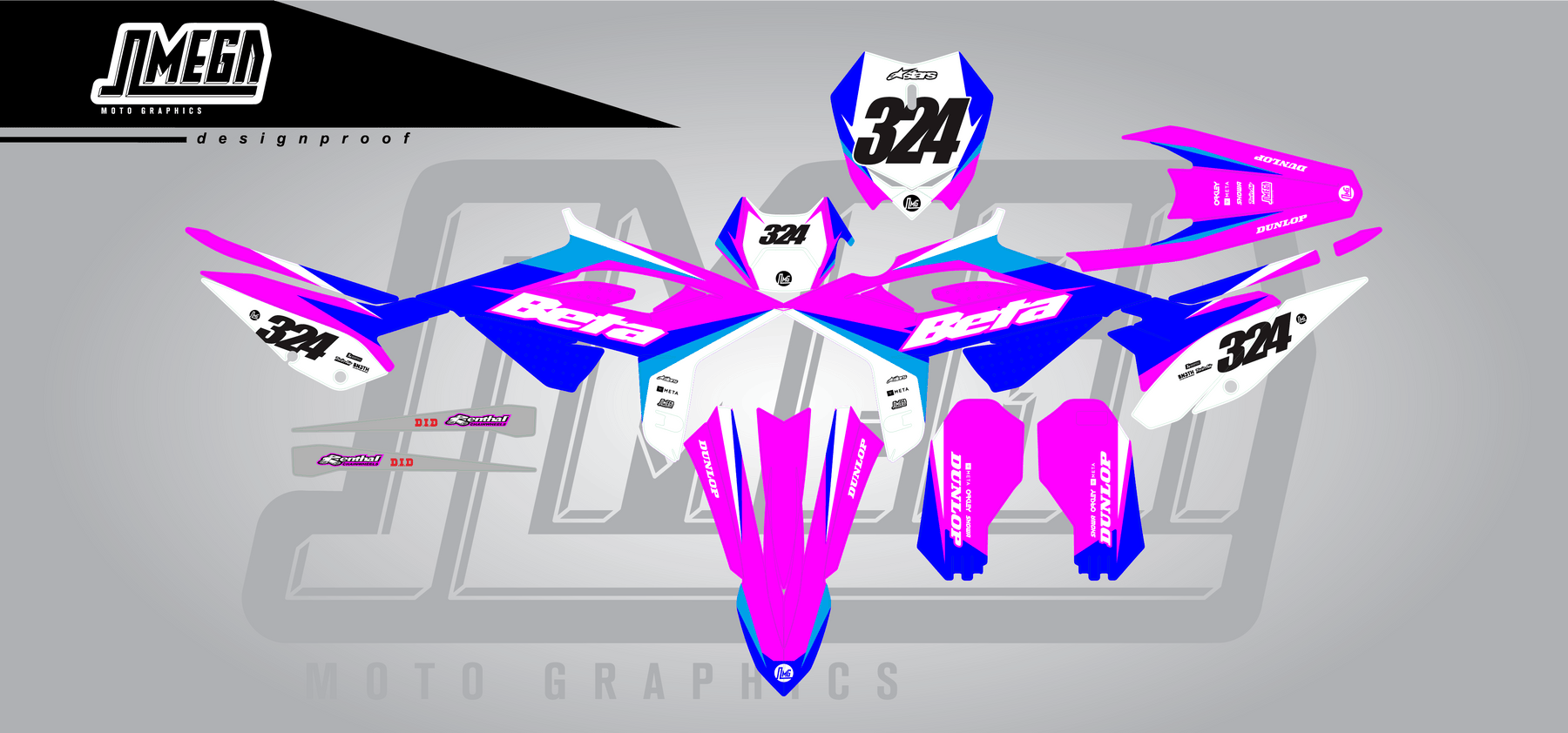 Beta Rx Graphics Kit Beta Pink Factory Graphics Kit | Dirt Bike Decals – Omega Moto Graphics