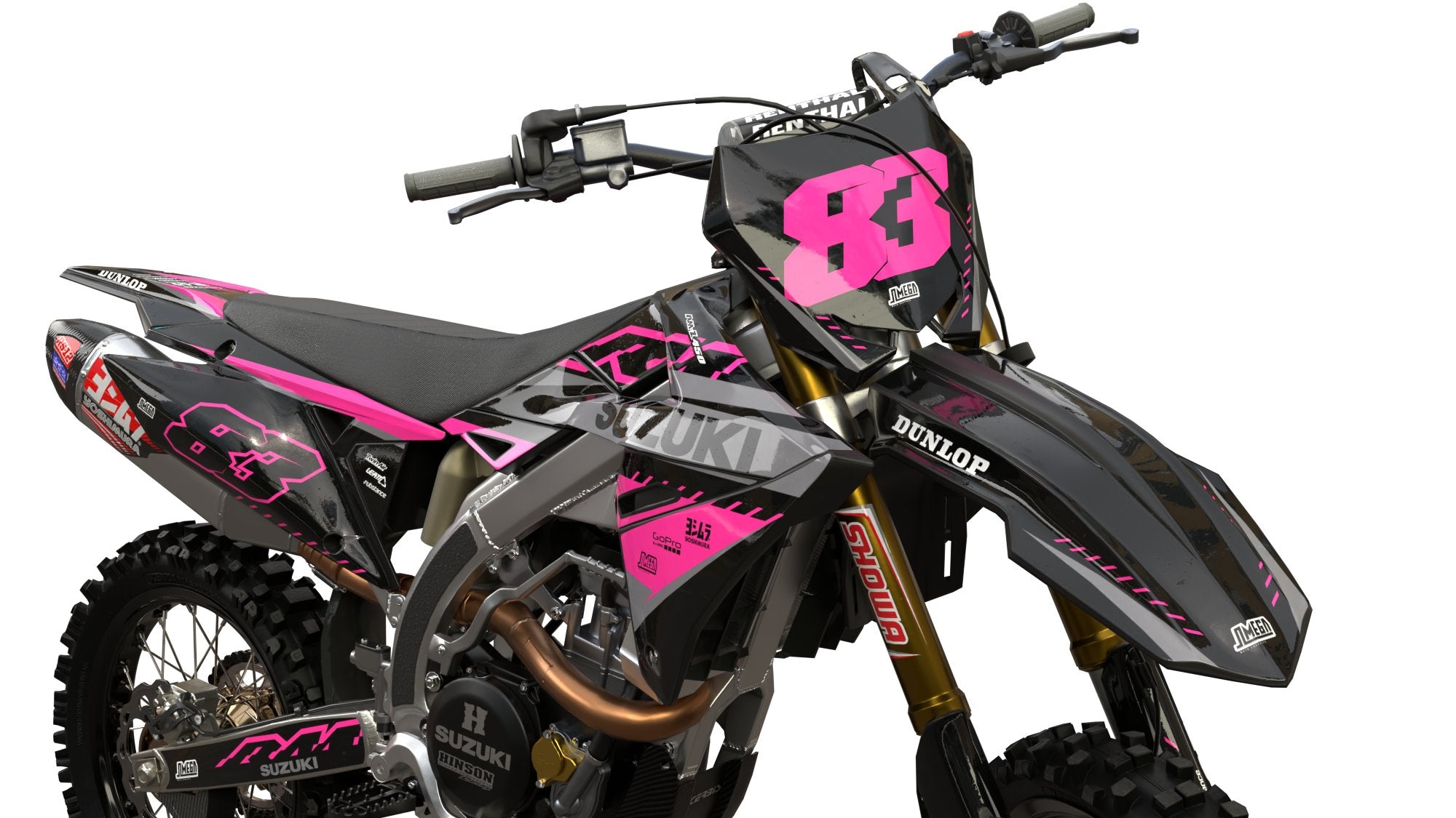 Suzuki RM RMZ Pink and black graphics kit | Omega Moto Graphics
