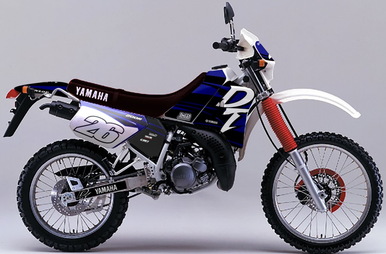 Yamaha DT200R Graphics Kit (Black - White - Blue) – Omega Moto